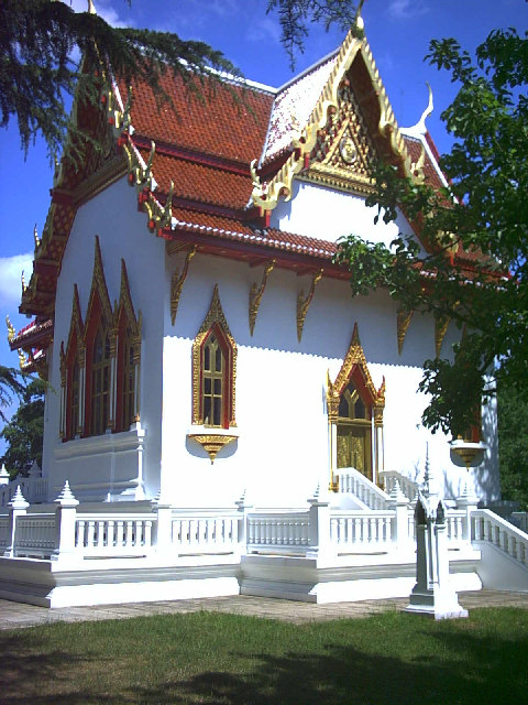 The exterior of the Buddhapadipa Thai Buddhist temple in Wimbledon, London